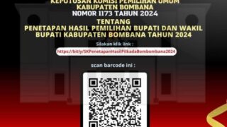 Pengumuman KPU Kabupaten Bombana nomor 1173 tentang Penetapan Hasil Pemilihan Bupati dan Wakil Bupati Kabupaten Bombana Tahun 2024